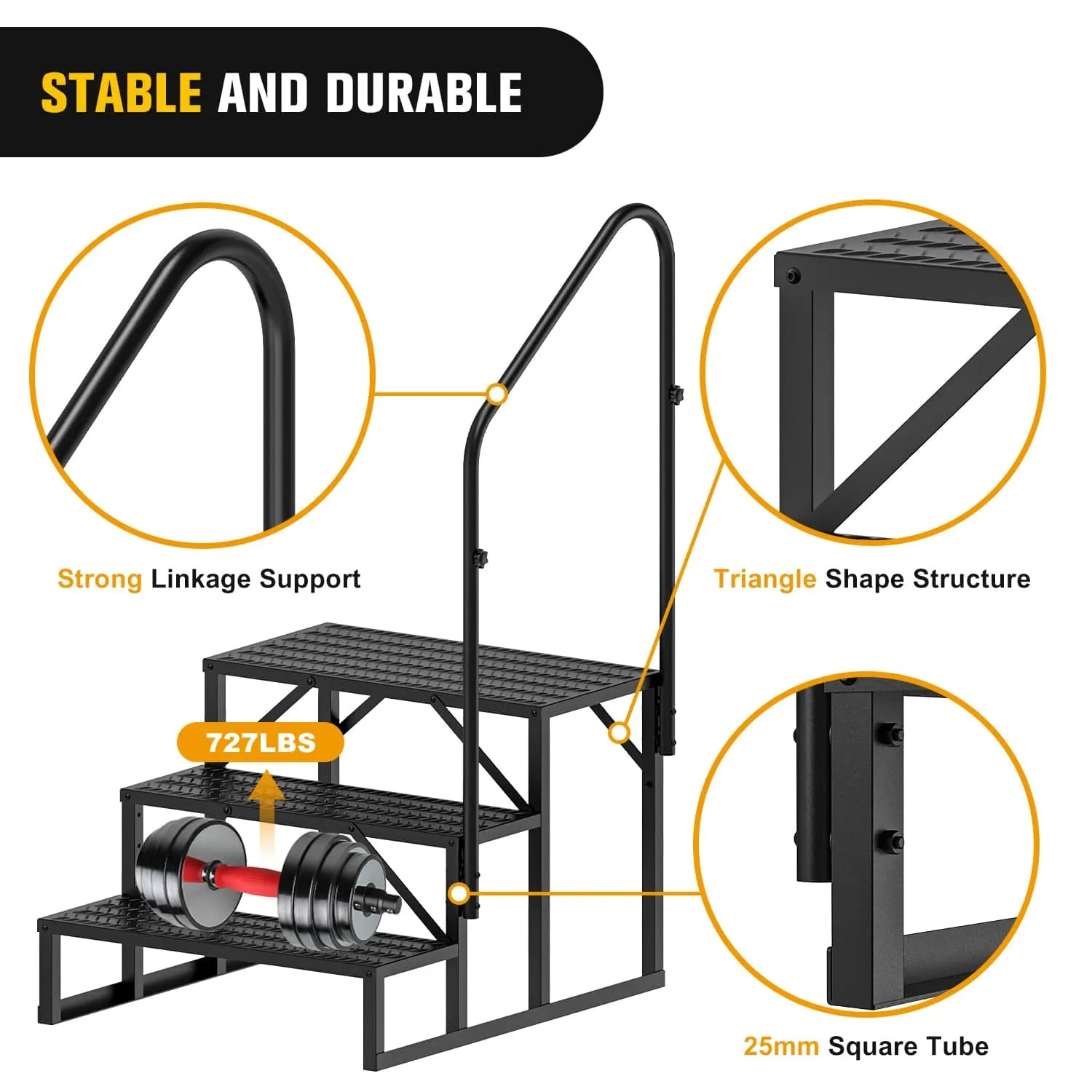 3 Steps RV Stairs with Handrail