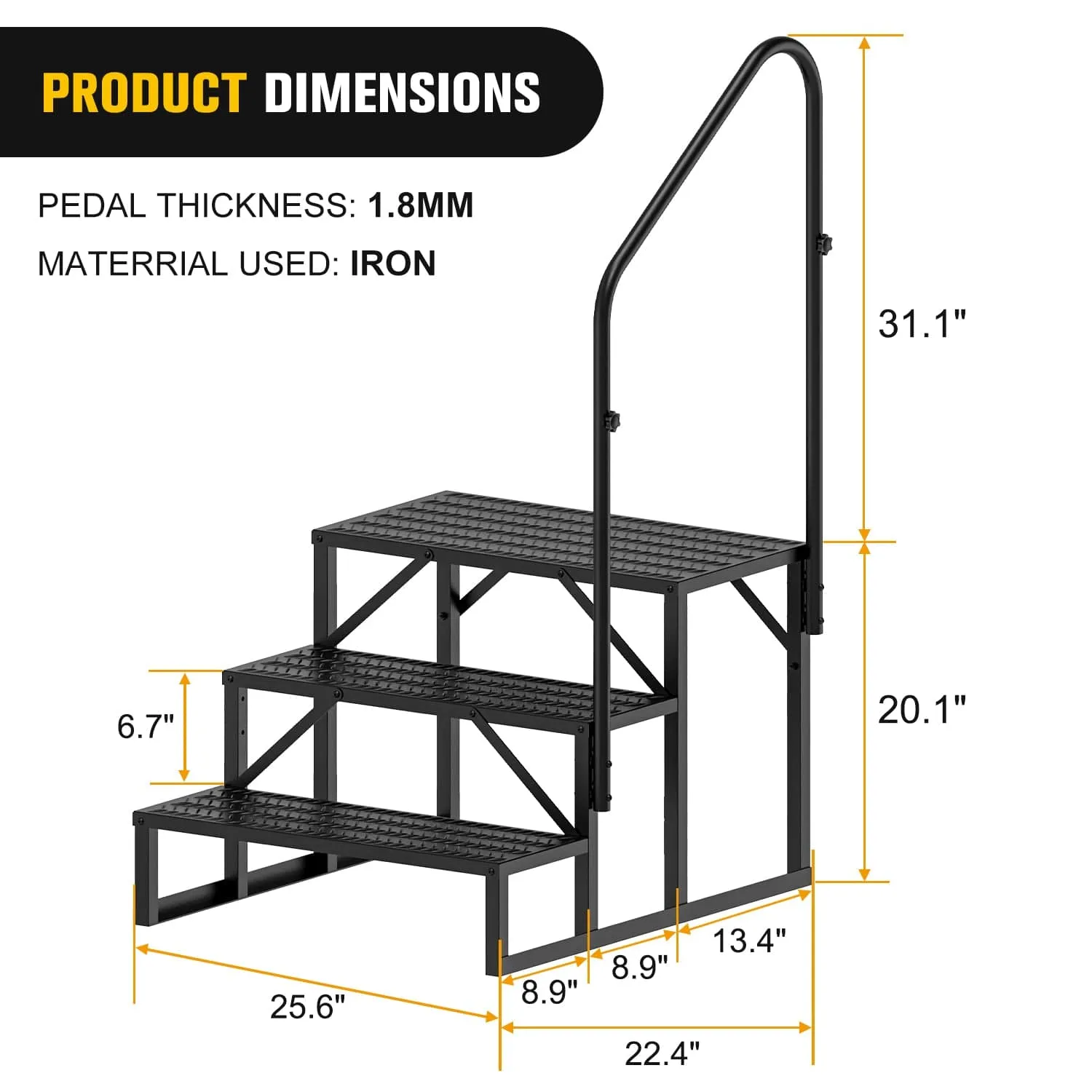 3 Steps RV Stairs with Handrail