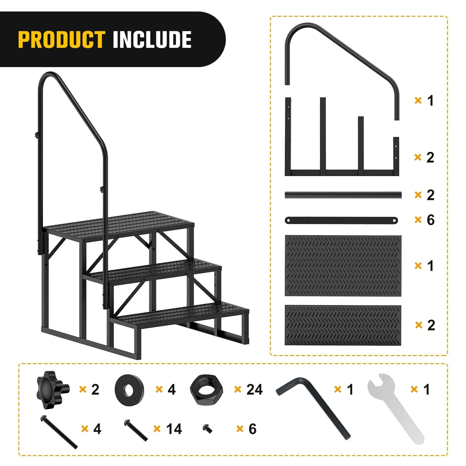 3 Steps RV Stairs with Handrail