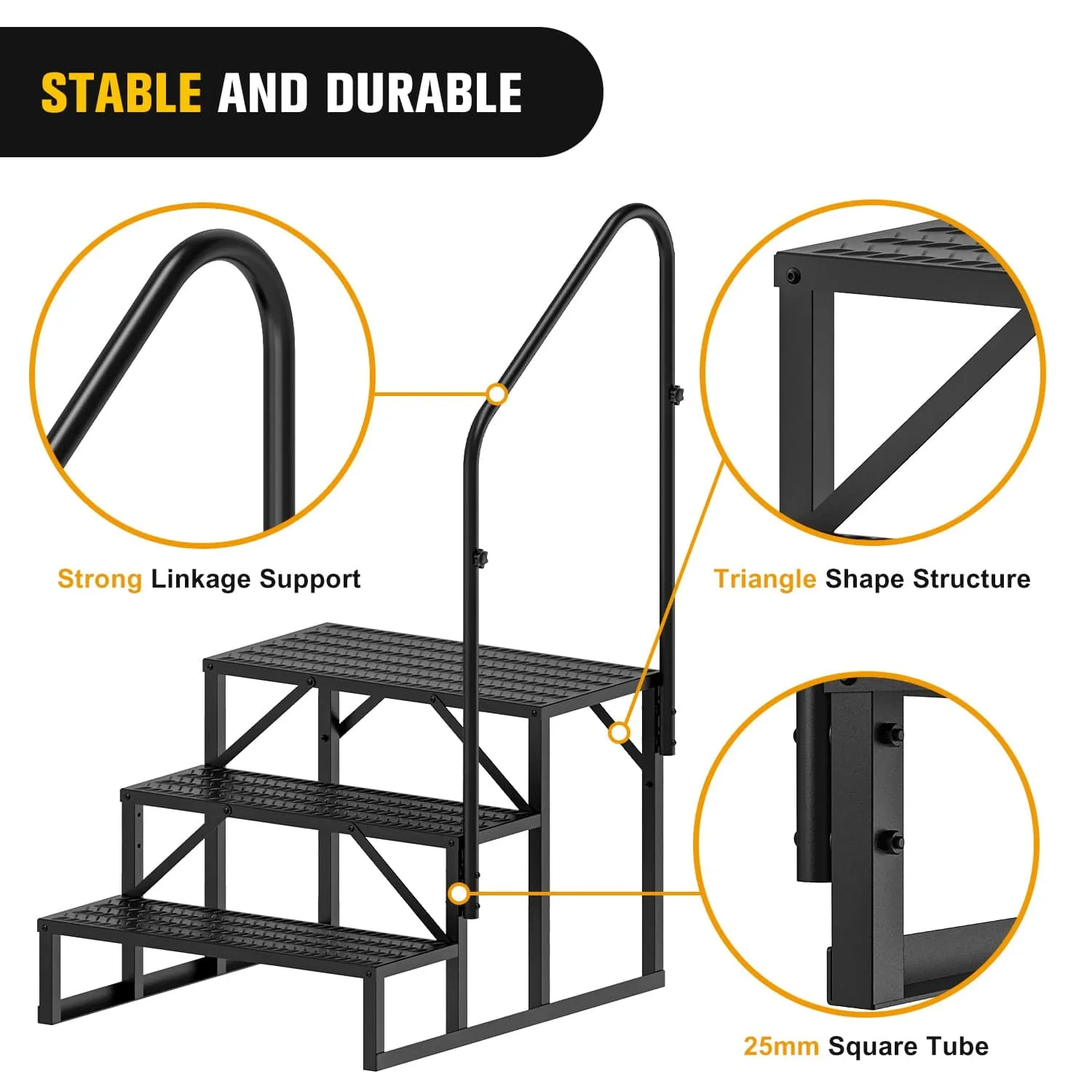 3 Steps RV Stairs with Handrail