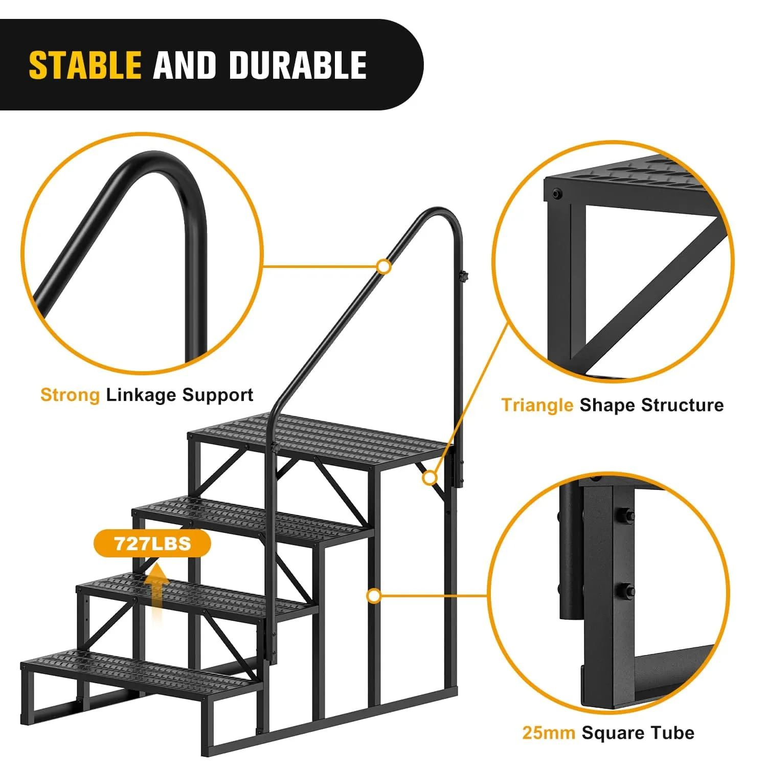 4 Steps RV Stairs with Handrail