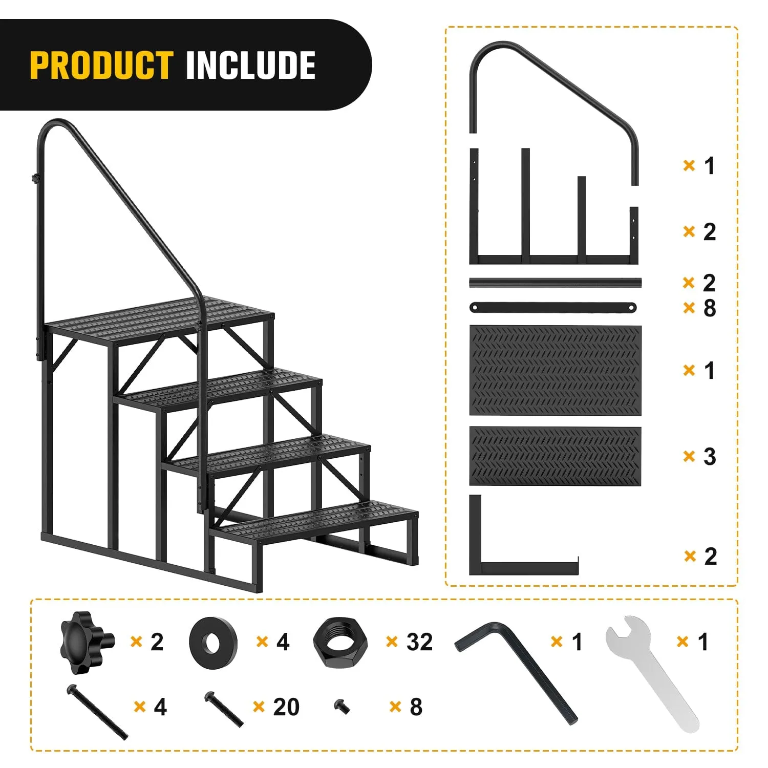 4 Steps RV Stairs with Handrail