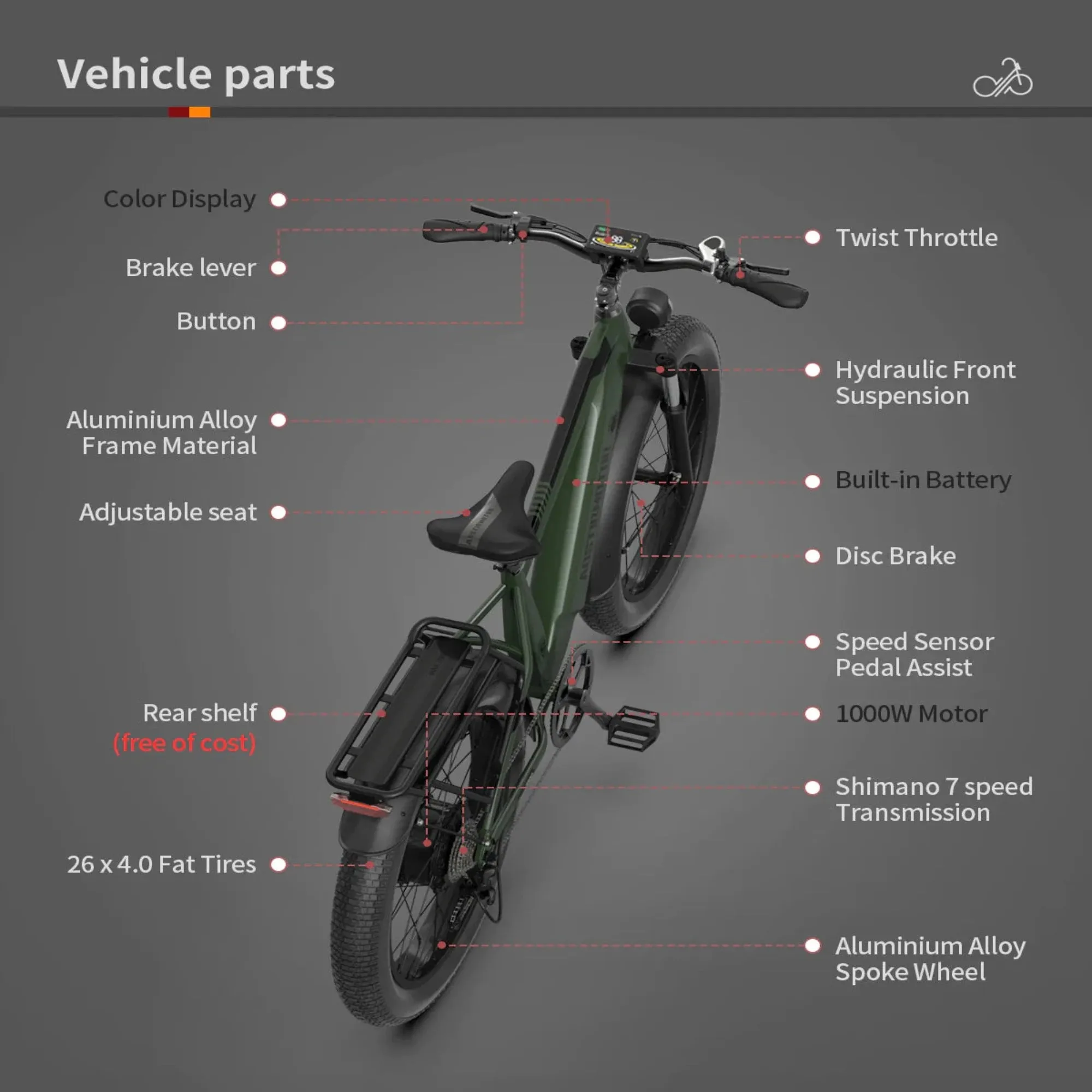 Aostirmotor 1000W 52V King All-Terrain Electric Bike
