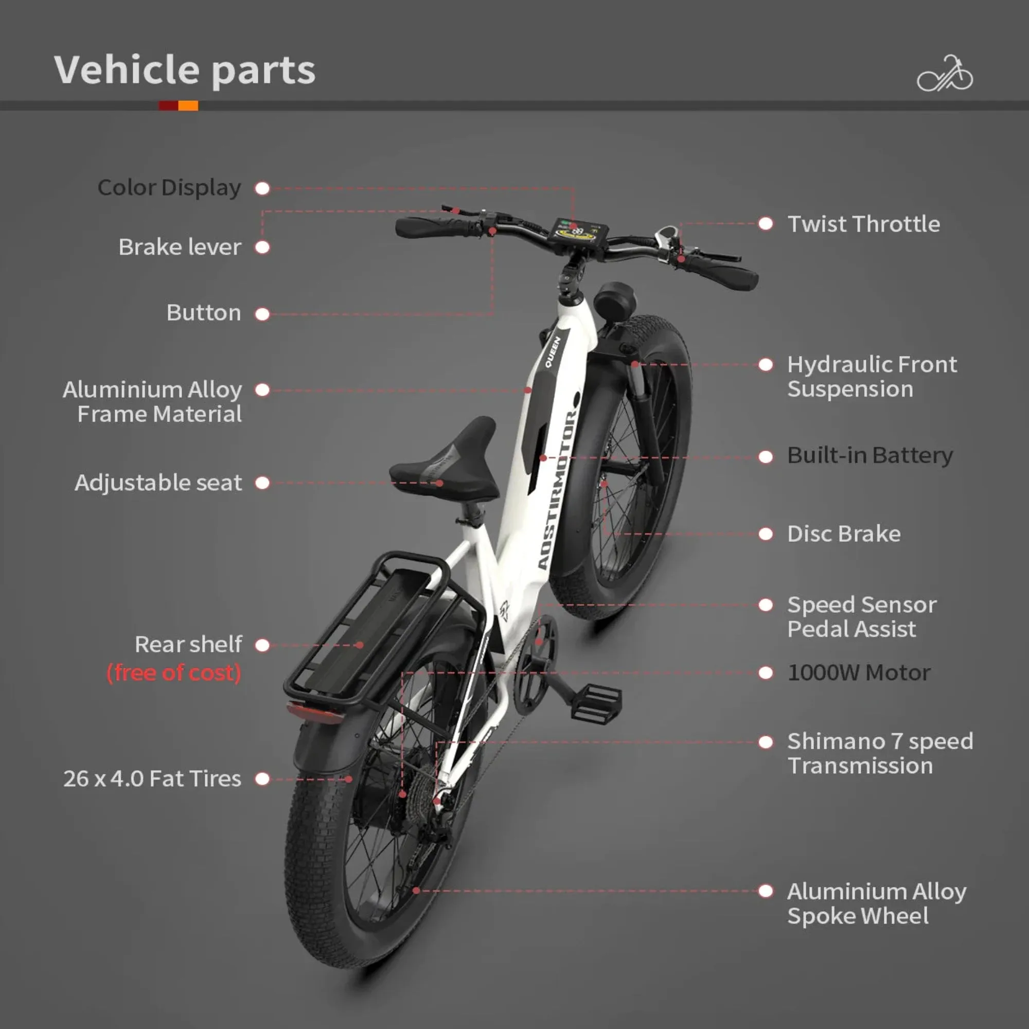 Aostirmotor 1000W 52V Queen All-Terrain Electric Bike