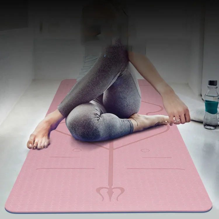 BSJ002 TPE Double Layer Two-Color Yoga Mat Fitness Mat with Body Line, Specification: 183 x 80 x 0.8cm(Deep Blue   Lake Blue)