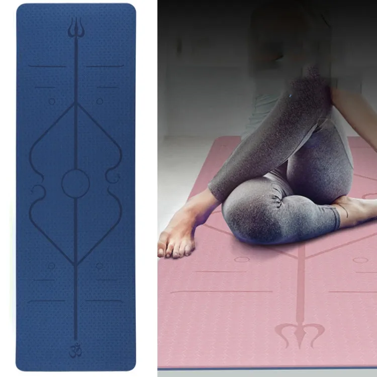 BSJ002 TPE Double Layer Two-Color Yoga Mat Fitness Mat with Body Line, Specification: 183 x 80 x 0.8cm(Deep Blue   Lake Blue)