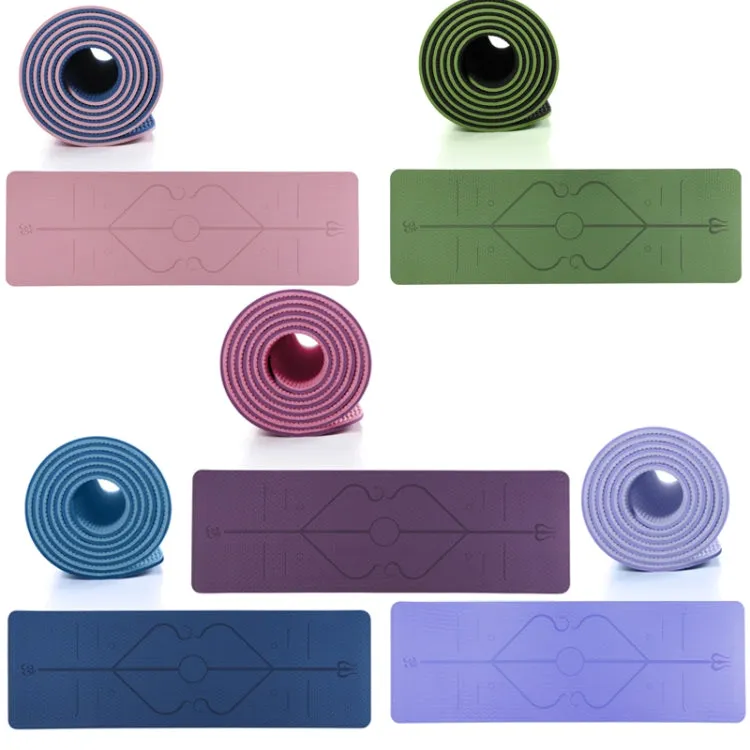 BSJ002 TPE Double Layer Two-Color Yoga Mat Fitness Mat with Body Line, Specification: 183 x 80 x 0.8cm(Deep Blue   Lake Blue)
