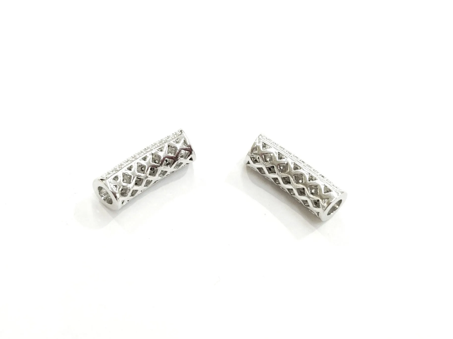 Cubic Zirconia Brass Bugle, 7x20mm Curved Bugle, 1 Pc | | 方晶鋯石銅彎管, 7x20mm彎管, 1個