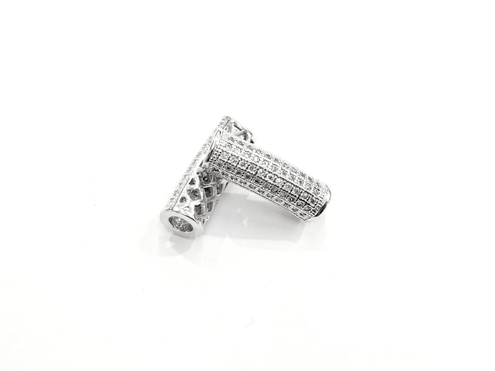 Cubic Zirconia Brass Bugle, 7x20mm Curved Bugle, 1 Pc | | 方晶鋯石銅彎管, 7x20mm彎管, 1個