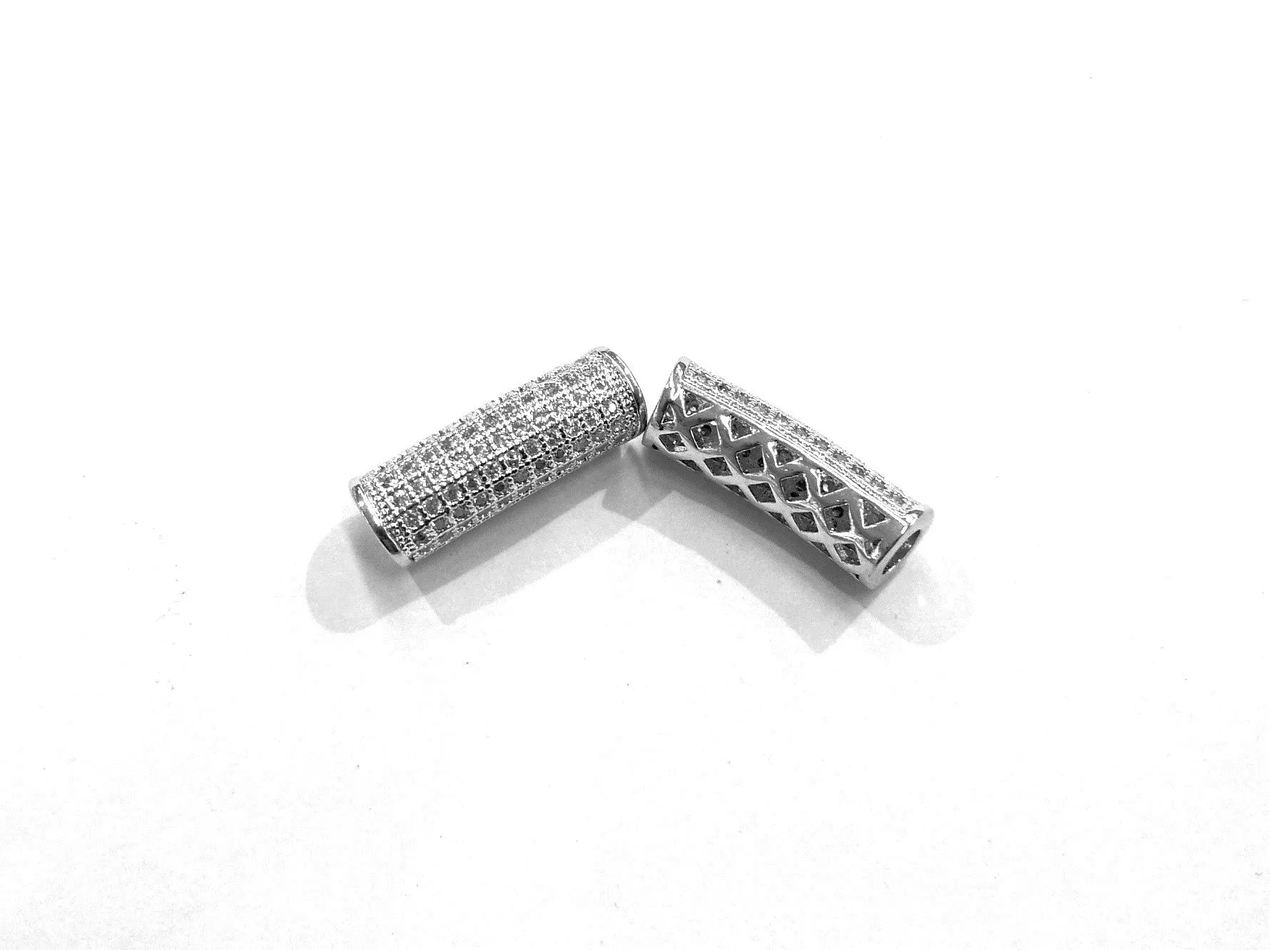 Cubic Zirconia Brass Bugle, 7x20mm Curved Bugle, 1 Pc | | 方晶鋯石銅彎管, 7x20mm彎管, 1個