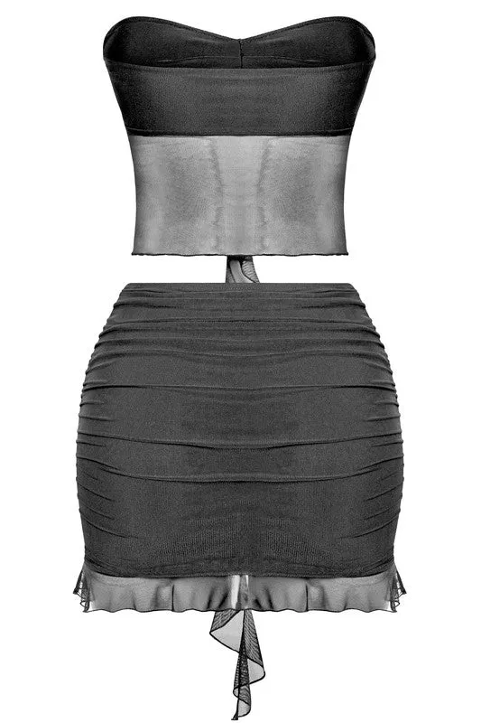 Deedee Ruffled Mesh Skirt Set (Black)