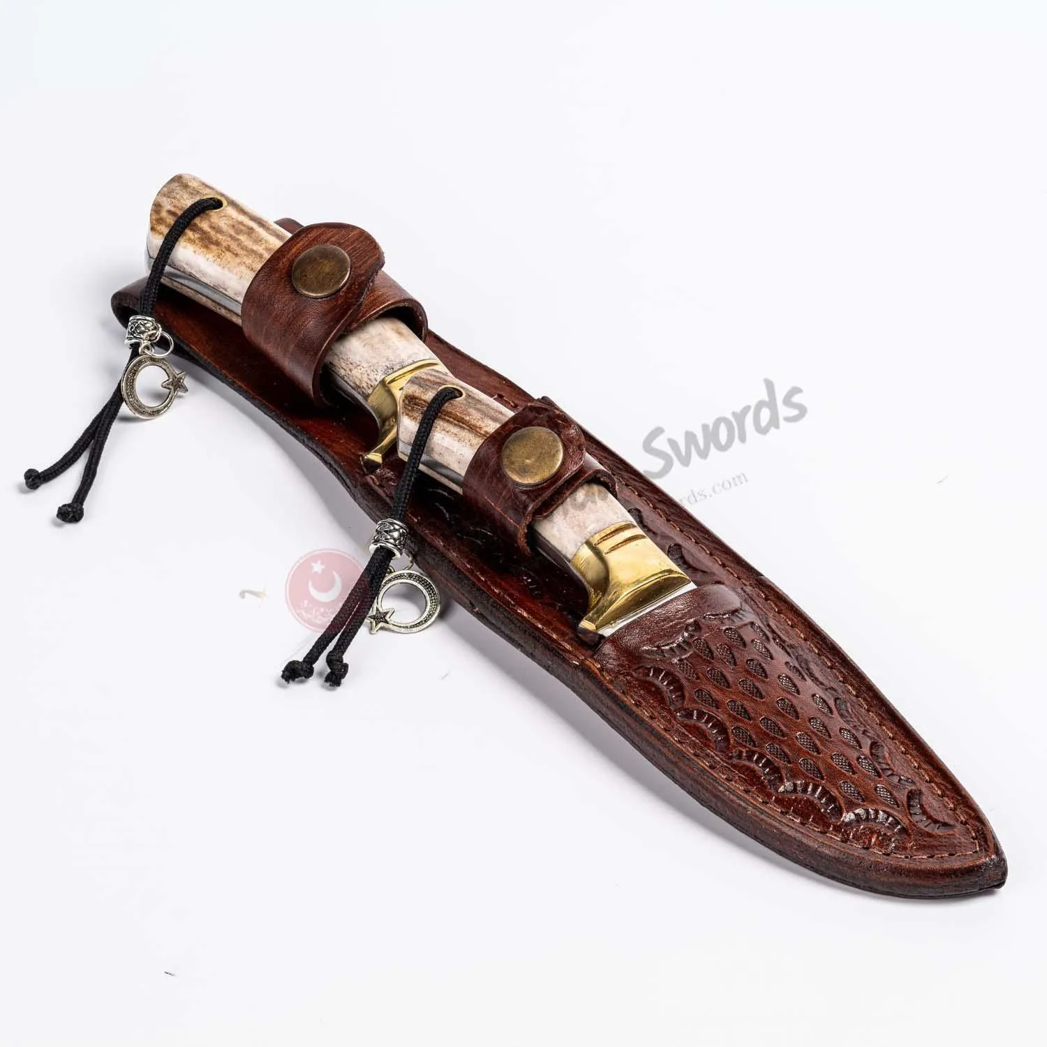 Deer Antler Brass Bolster Handle Hunting Knife Set