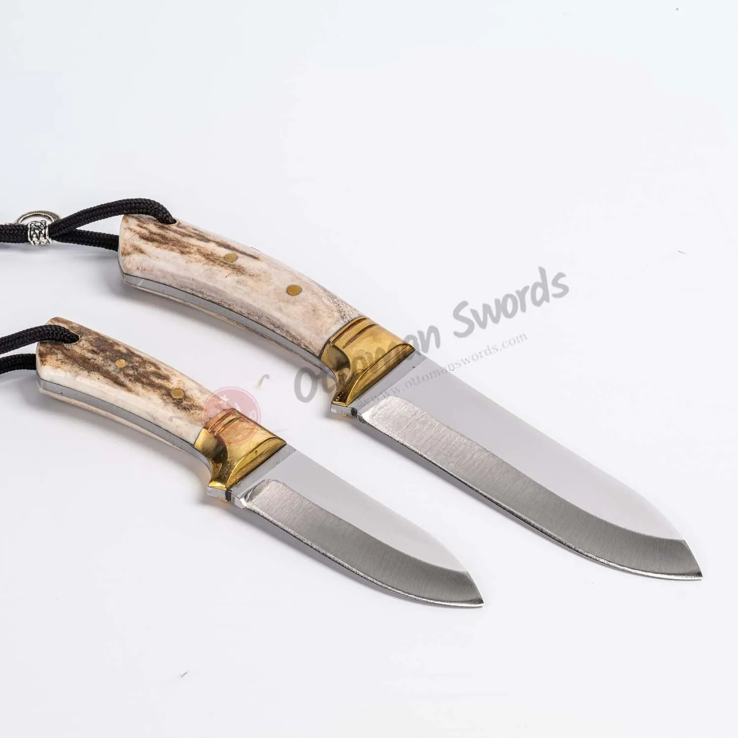 Deer Antler Brass Bolster Handle Hunting Knife Set