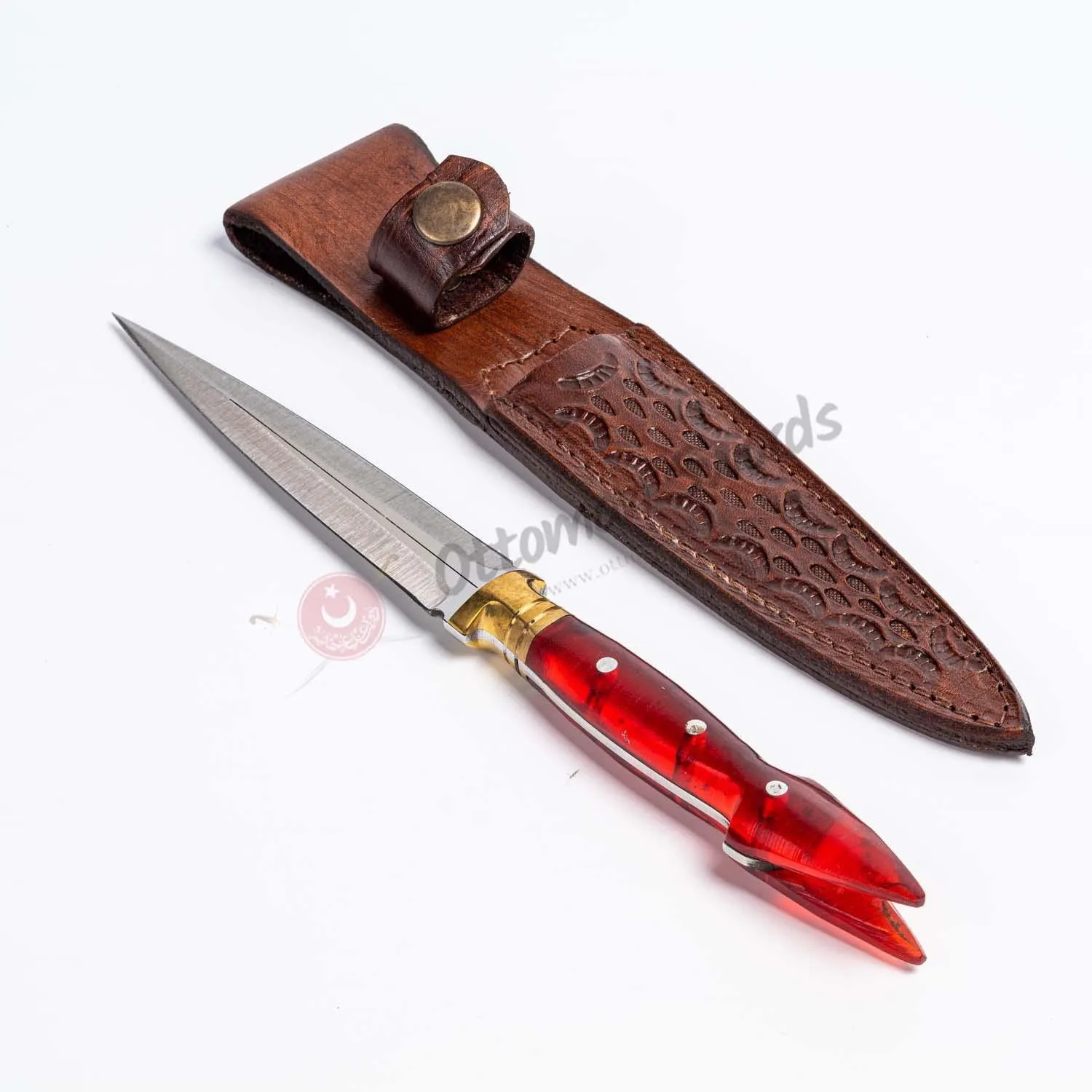 Double Edged Dagger Knife Forged Custom Handmade Red