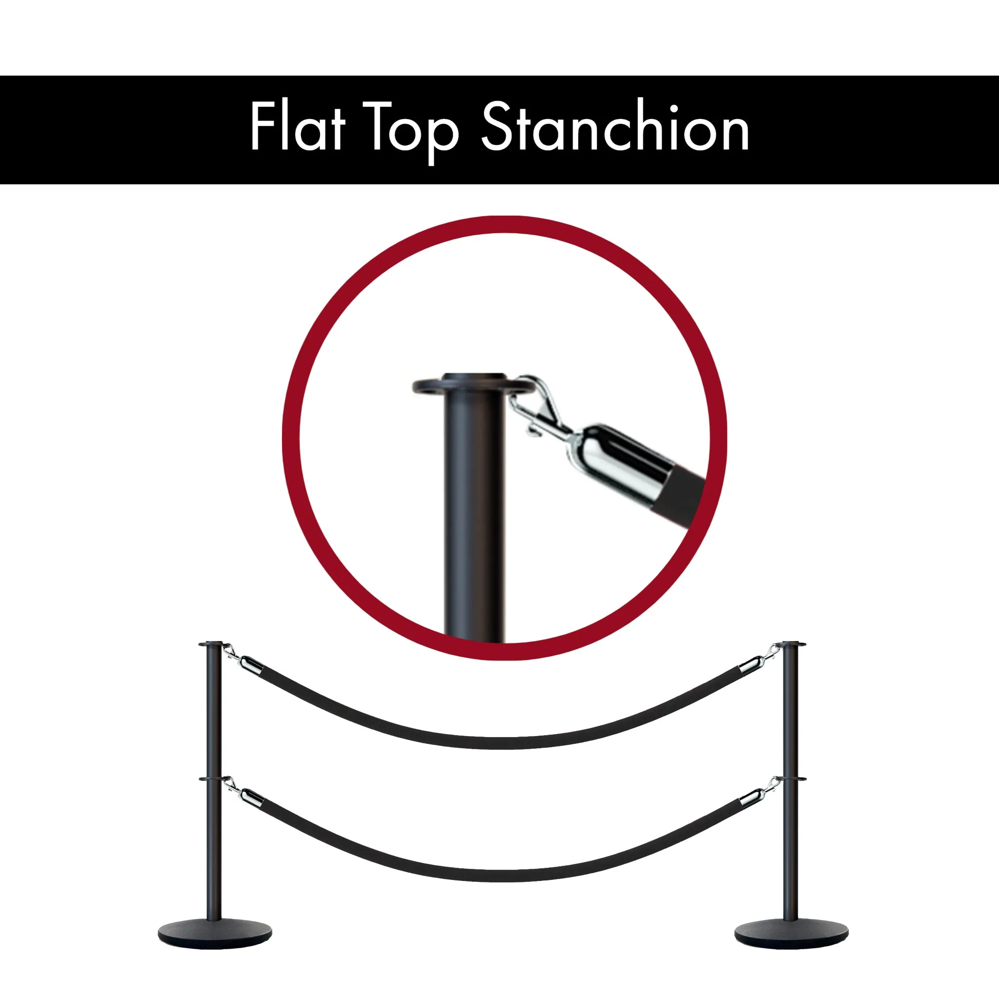 Flat Top Dual Rope Stanchion with Cast Iron Base - Montour Line CILineD
