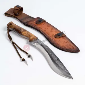 Hand Forged Tactical Kukri Knife Olive Tree Handle