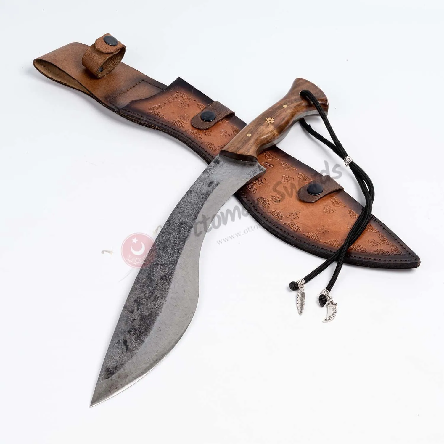 Hand Forged Tactical Kukri Knife Walnut Handle