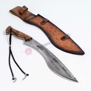 Hand Forged Tactical Kukri Knife Walnut Handle