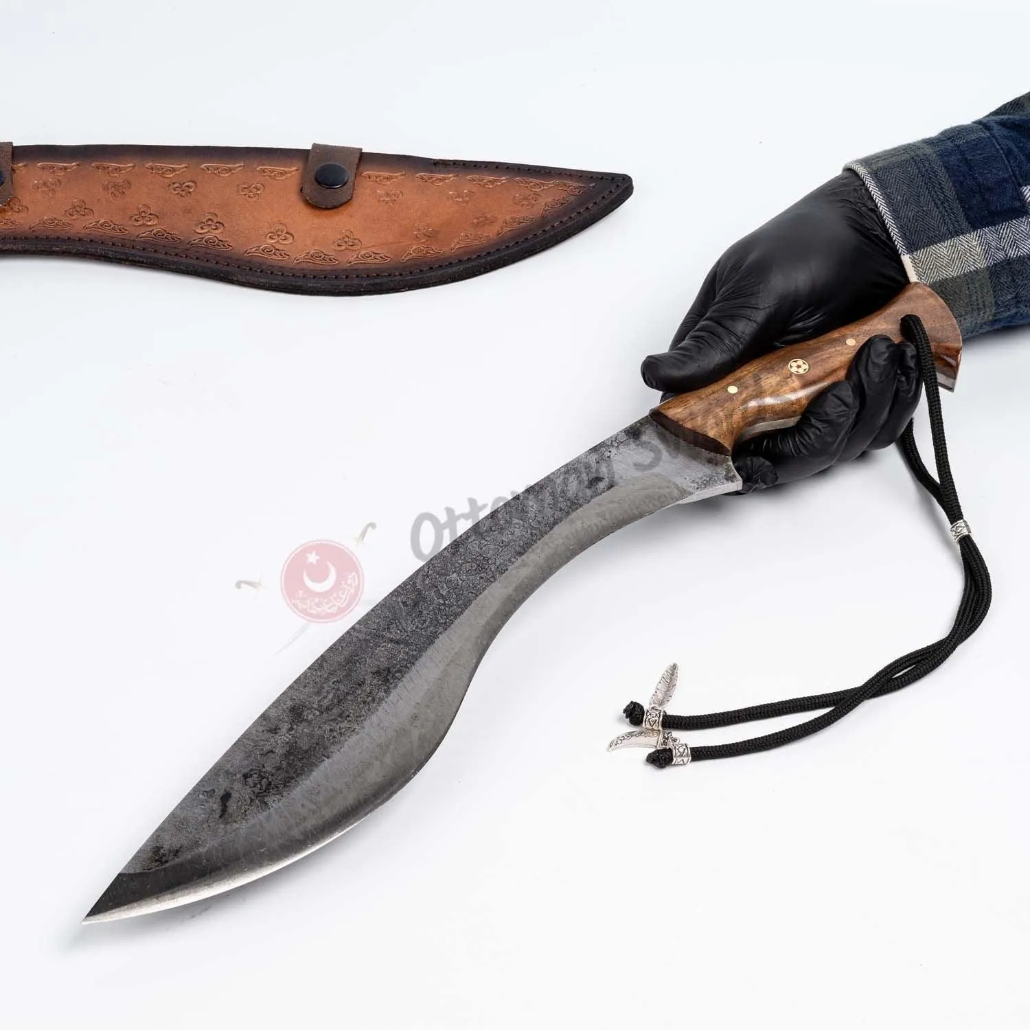 Hand Forged Tactical Kukri Knife Walnut Handle