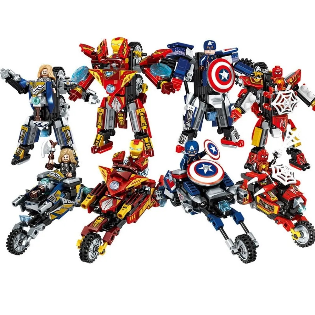 MOC  Compatible  2 IN 1 Super Hero Movie Avengers Clan Transforming Mecha Motoycle Model Building Blocks Bricks Sets Classic Dolls Kids Toys Gits