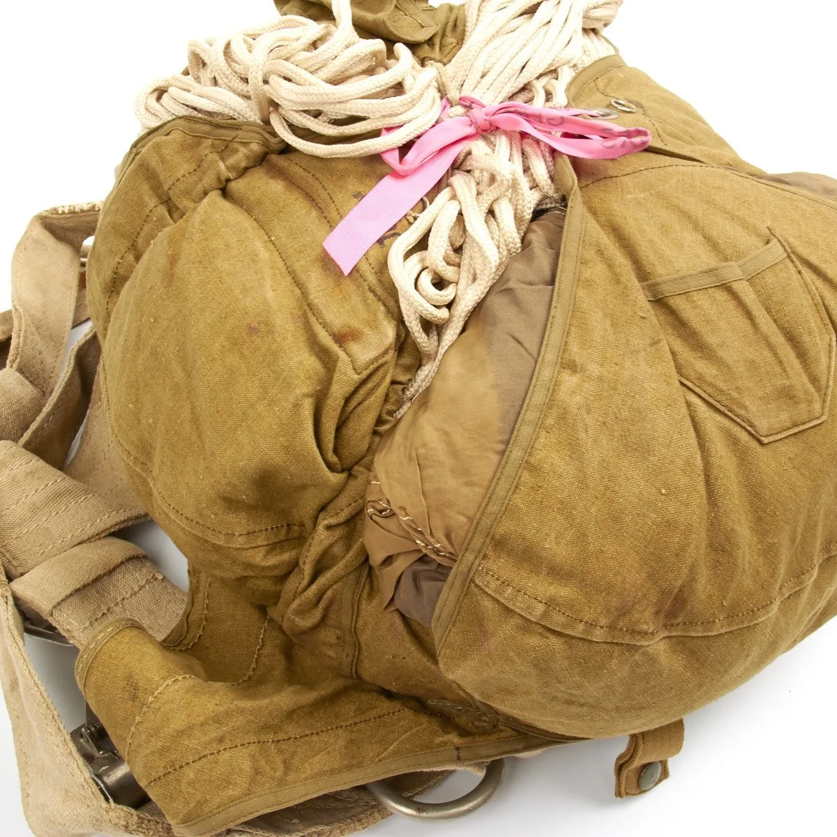 Original German WWII Fallschirmjager Parachute Complete Set with Harness and Transit Chest - Unissued