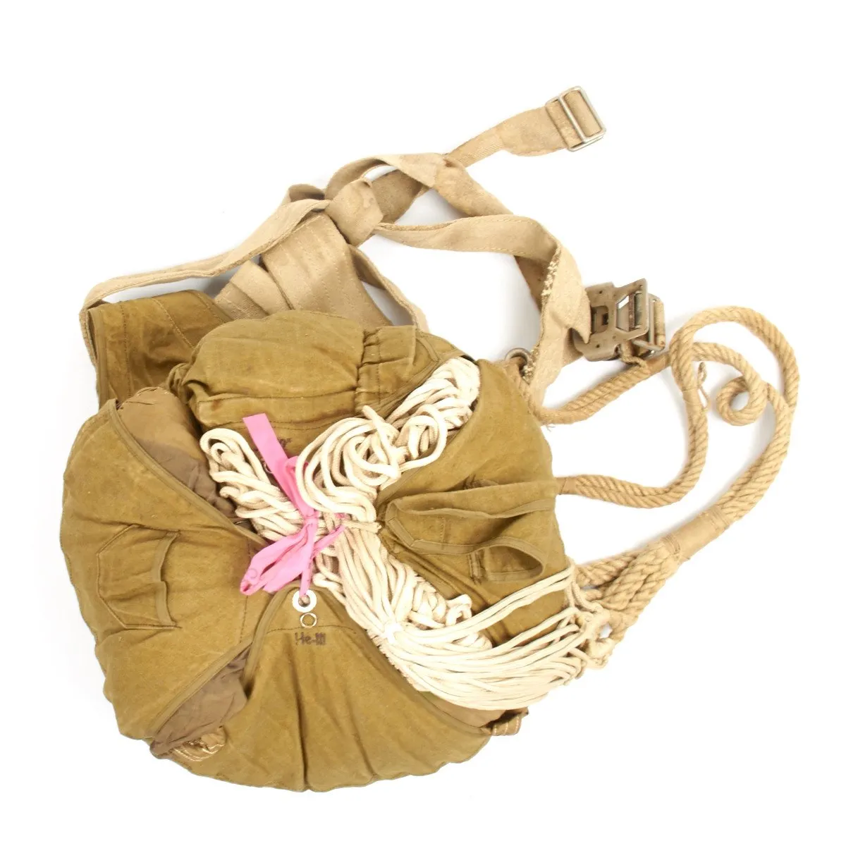 Original German WWII Fallschirmjager Parachute Complete Set with Harness and Transit Chest - Unissued