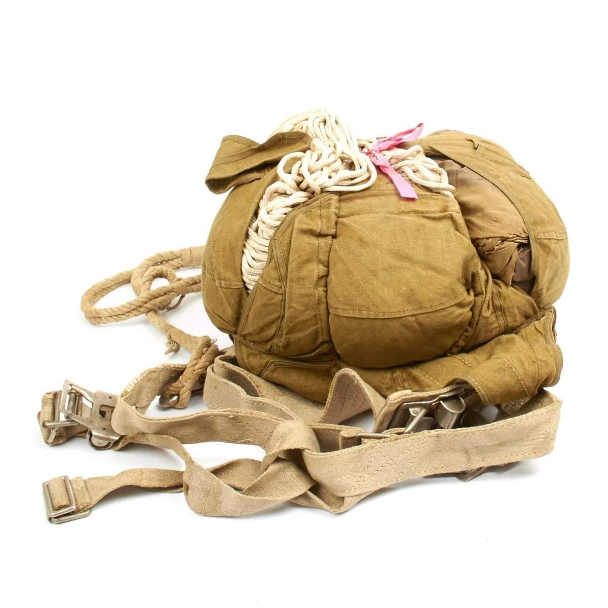 Original German WWII Fallschirmjager Parachute Complete Set with Harness and Transit Chest - Unissued
