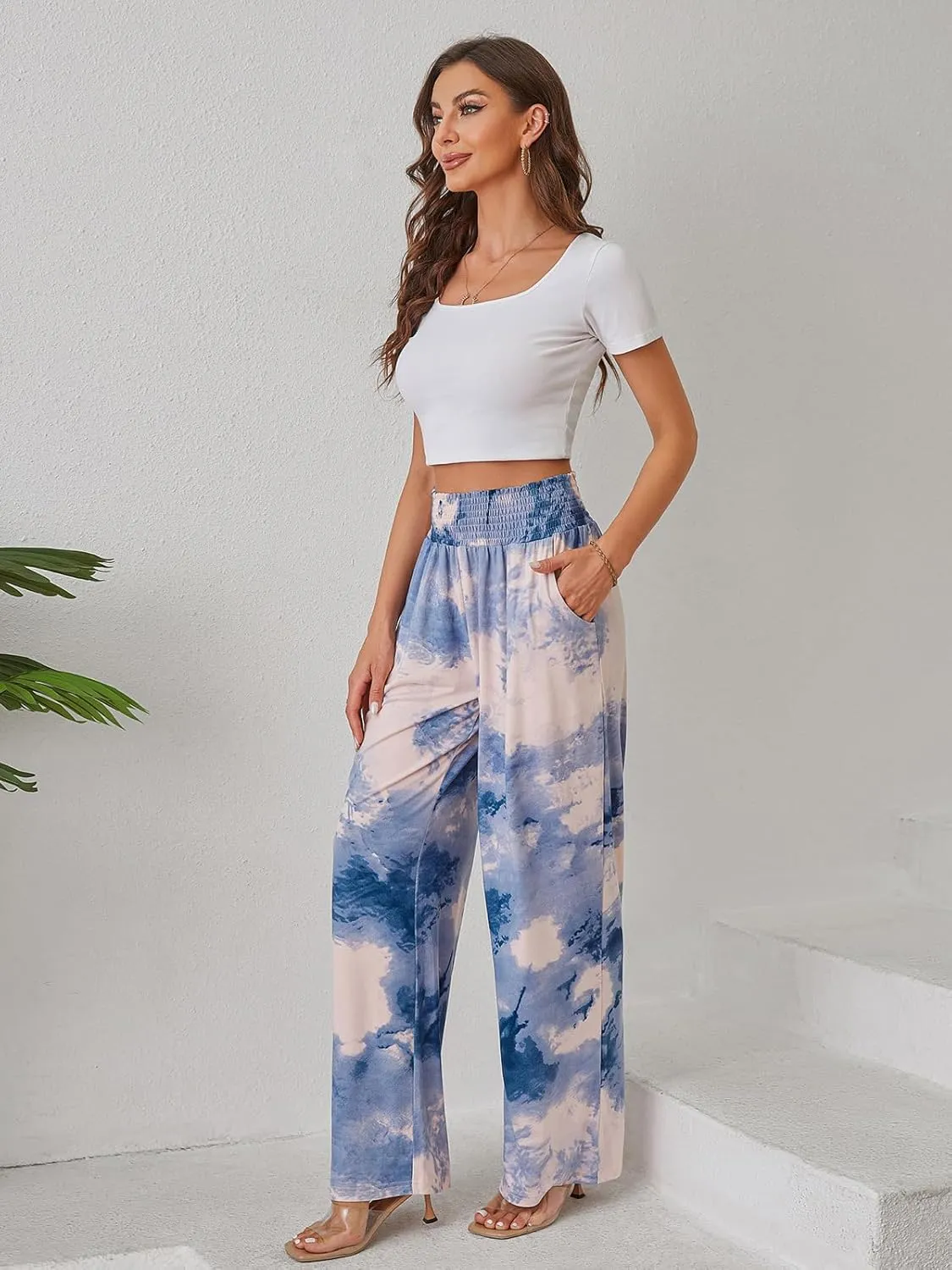 QIANXIZHAN Women's Boho Pants, Wide Leg High Waist Harem Pants Hippie Yoga Clothes with Pockets