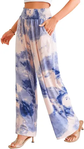 QIANXIZHAN Women's Boho Pants, Wide Leg High Waist Harem Pants Hippie Yoga Clothes with Pockets